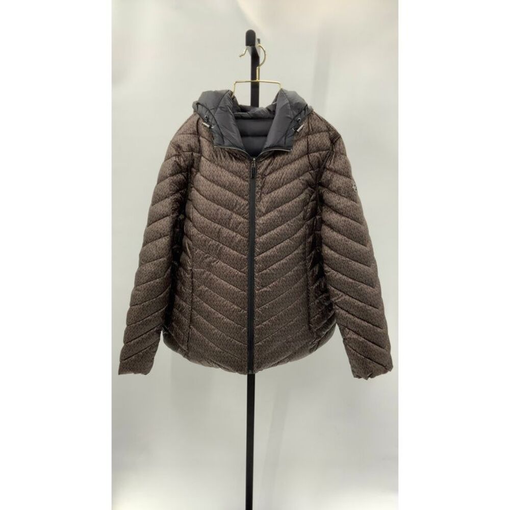 Michael Kors Brown Quilted Puffer Jacket with Black Hood